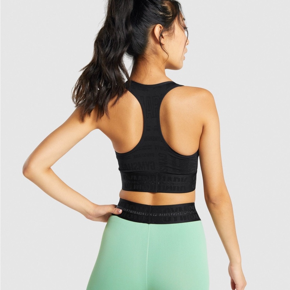 💎RARE💎🆕Gymshark “Vision” Sports Bra And Full-Length Legging In Black Tonal Logo - Picture 9 of 16